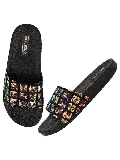 Stylestry Black Slip On Stylish Slider