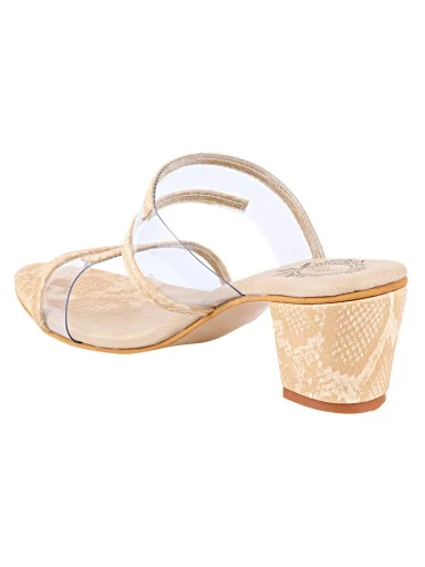 Stylestry Beige Printed Block Sandals