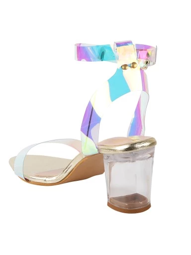 Stylestry Womens & Girls Silver Block Heels Sandals with Buckles