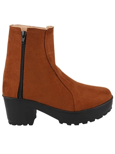 Stylestry Womens & Girls Tan Zipper High Top Heeled Boots