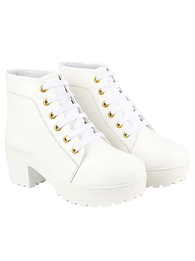 Stylestry Womens & Girls White High-Top Platform Heeled Boots