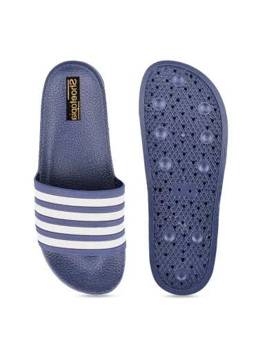 Stylestry Women Navy Blue Striped Sliders
