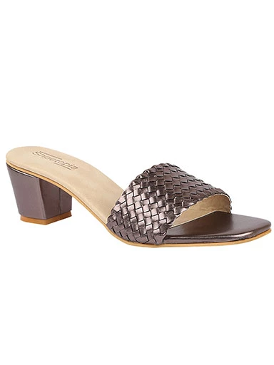 Stylestry Women's & Girl's Grey Block Heel Woven Design Sandals