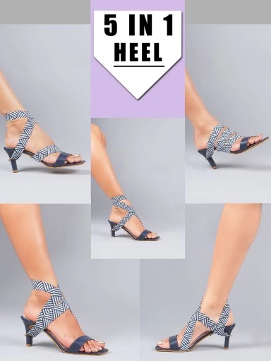 Stylestry Trendy Stylish Embellished Blue Heeled Sandals For Women & Girls