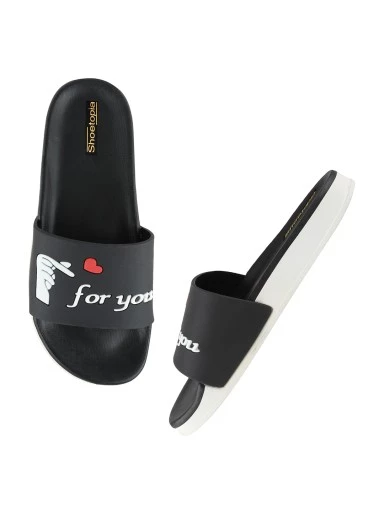 Stylestry Women Black Printed Sliders
