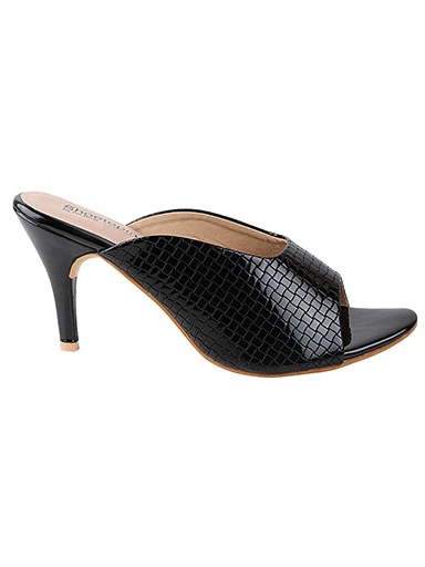 Stylestry Women's & Girl's Black Peep Toe Textured Slim Heels