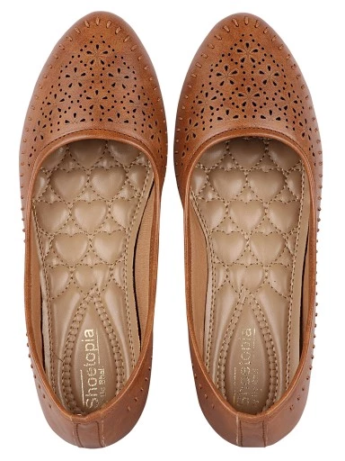 Stylestry Women Tan Ballerinas with Laser Cuts Flats