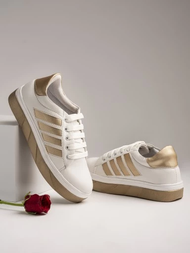 Stylestry Womens & Girls Lace-Up White Casual Sneakers