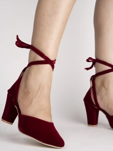 Stylestry Maroon Solid Block Pumps