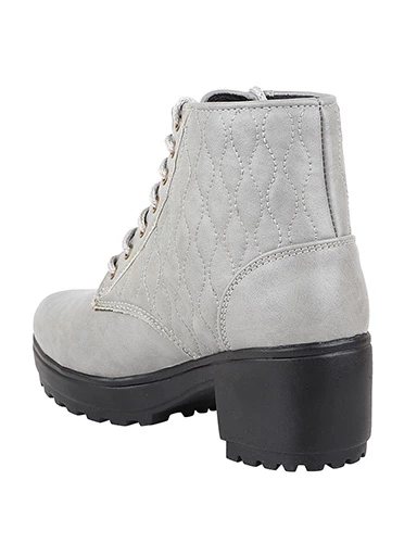 Stylestry Womens & Girls Lace Up High Top Solid Grey Heeled Boots