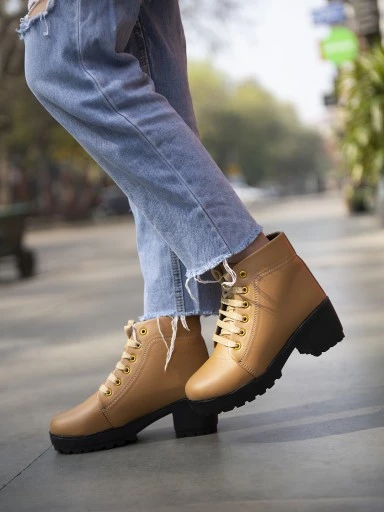 Stylestry Womens & Girls Beige High-Top Platform Heeled Boots