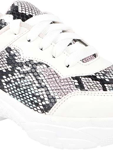 Stylestry Womens & Girls White ColourBlocked Lace Up Walking Shoes