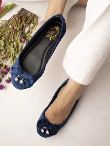 Stylestry Womens & Girls Blue Embellished Ballerinas