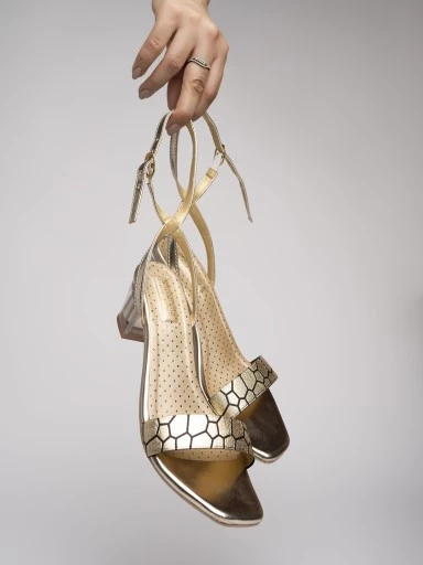 Stylestry Women's & Girl's Golden Printed Strap Transparent Block Heels