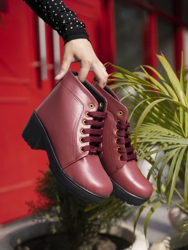Stylestry Womens & Girls Cherry-Coloured High-Top Platform Heeled Boots