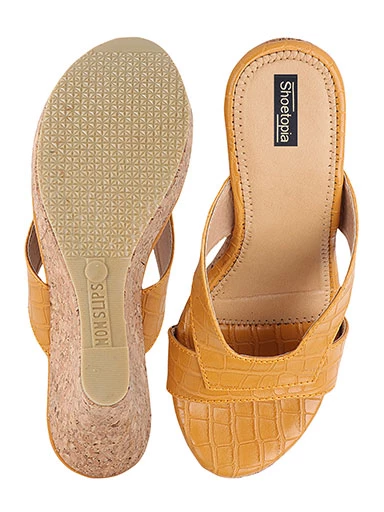 Stylestry Women's & Girl's Yellow Textured Wedges Heels Sandals