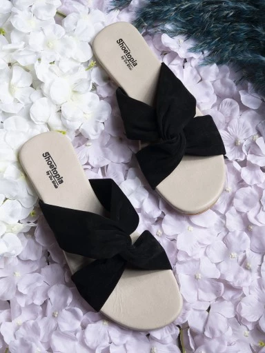 Stylestry Women Black Open Toe Flats