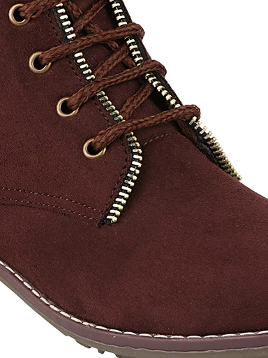 Stylestry Womens & Girls Lace Up High Top Solid Brown Heeled Boots