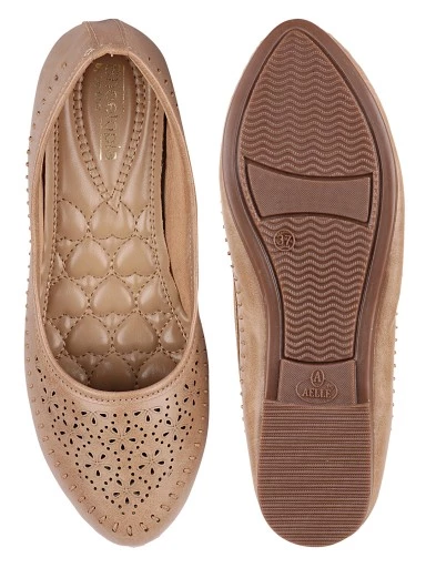 Stylestry Women Peach-Coloured Ballerinas with Laser Cuts Flats