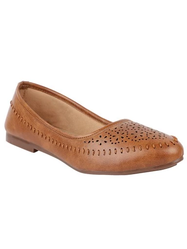 Stylestry Women Tan Ballerinas with Laser Cuts Flats
