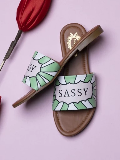 Stylestry Women Green Printed Open Toe Flats