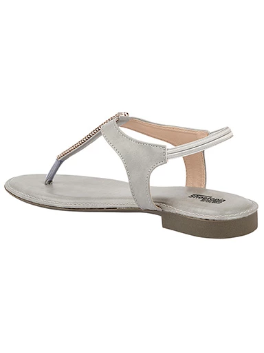 Stylestry Womens & Girls Grey Embellished T-Strap Flats