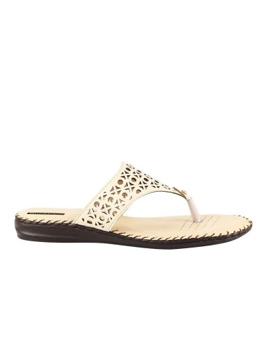 Stylestry Women Cream-Coloured Laser Cut Open Toe Flats