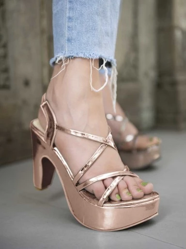 Stylestry Women's & Girl's Golden Solid Slingback Block Heels