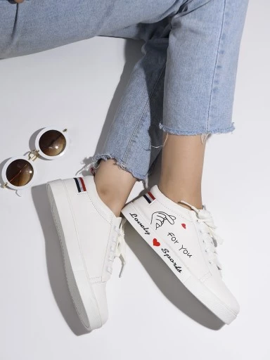 Stylestry Womens & Girls White Stylish Lace Up Casual Sneakers