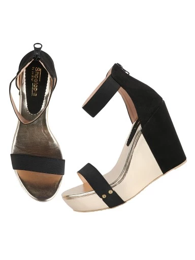 Stylestry Black Suede Wedges