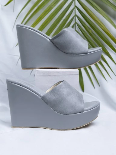 Stylestry Women's & Girl's Grey Peep Toe Solid Wedges
