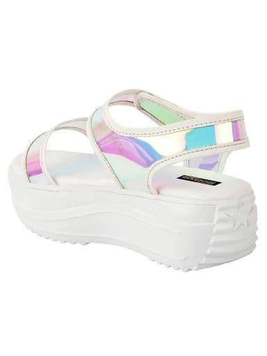 Stylestry White Embellished Flatform Heeled Sandals