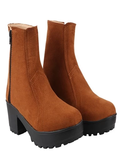 Stylestry Womens & Girls Tan Zipper High Top Heeled Boots