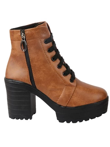 Stylestry Womens & Girls Tan Coloured Solid Lace Up Boots