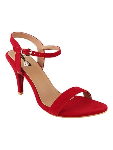 Stylestry Women Red Solid Velvet Stilettos Heels