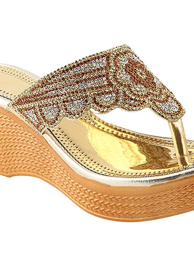 Stylestry Women's & Girl's Golden Embellished Ethnic Heels