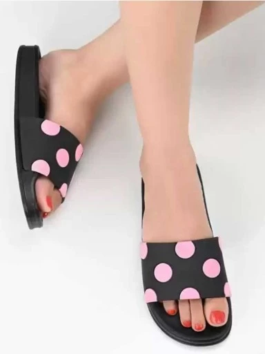Stylestry Women Black Printed Slider Flip flops