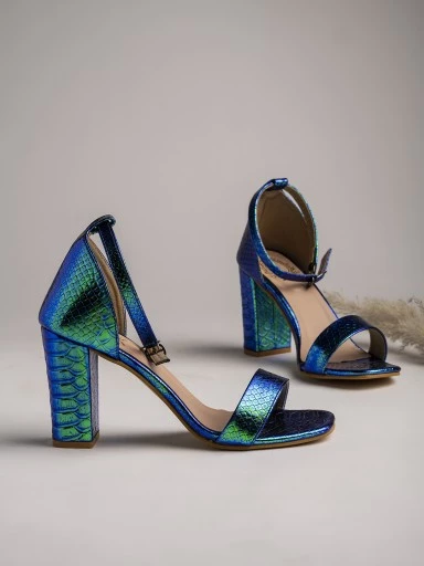 Stylestry Blue Printed Party Block Peep Toes