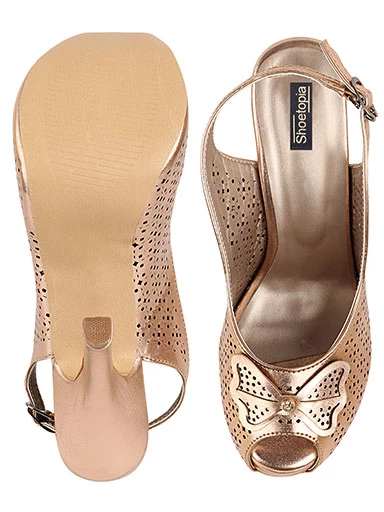 Stylestry Women's & Girl's Peach Slim Heeled Peep Toes with Bows