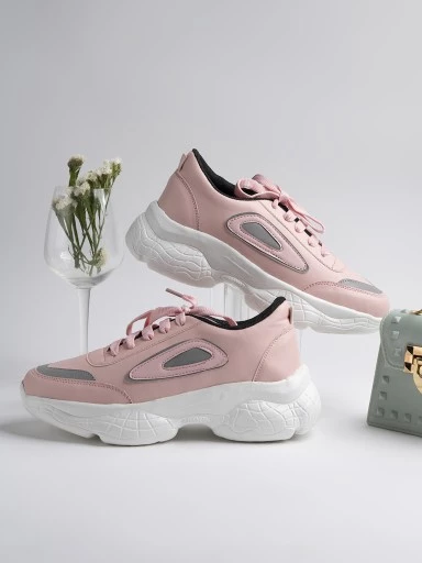 Stylestry Womens & Girls Pink Lace Up Stylish Casual Sneakers Shoes