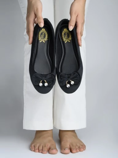 Stylestry Womens & Girls Black Embellished Ballerinas