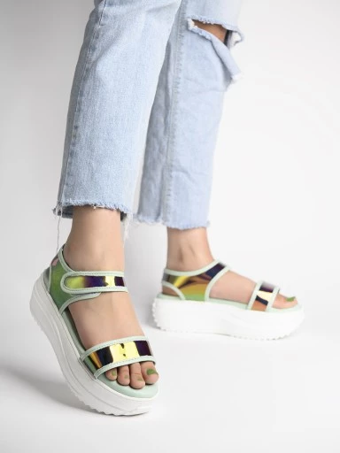 Stylestry Green Embellished Flatform Heeled Sandals