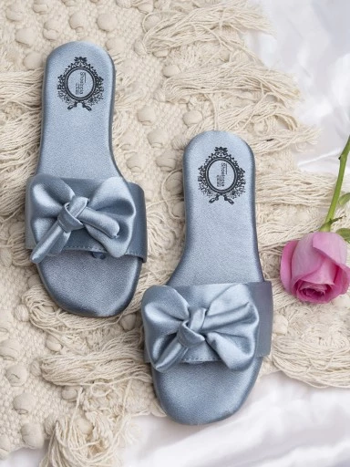 Stylestry Women Blue Open Toe Flats with Bows