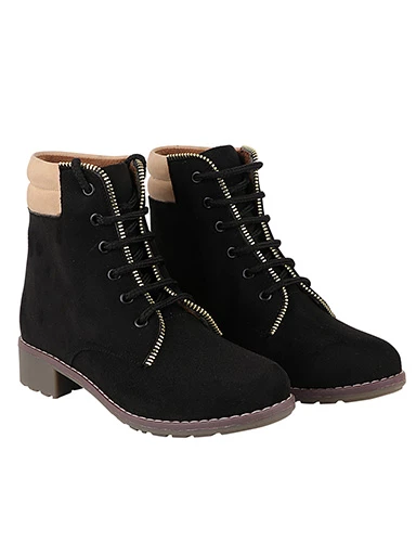 Stylestry Womens & Girls Lace Up High Top Solid Black Heeled Boots