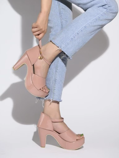 Stylestry Womens & Girls Peach Solid Heels