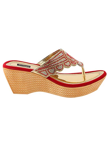 Stylestry Women's & Girl's Red Embellished Ethnic Heels