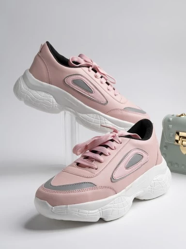 Stylestry Womens & Girls Pink Lace Up Stylish Casual Sneakers Shoes