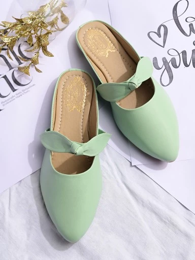 Stylestry Women Green Solid Synthetic Mules