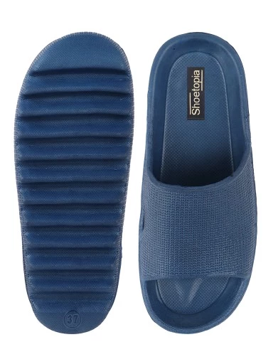 Stylestry Women Blue Solid Sliders