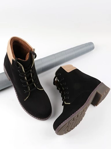 Stylestry Womens & Girls Lace Up High Top Solid Black Heeled Boots